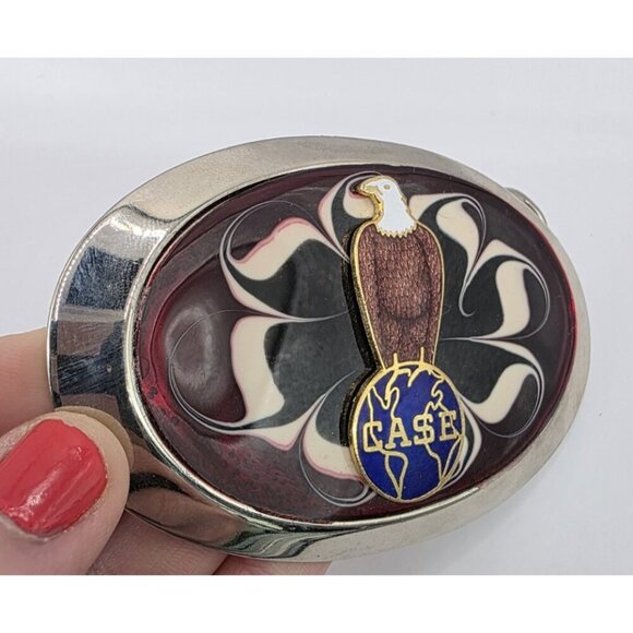 Case Belt Buckle Old Abe Bald Eagle &‎ Globe Trademark Red Cloisonne READ - Picture 2 of 7